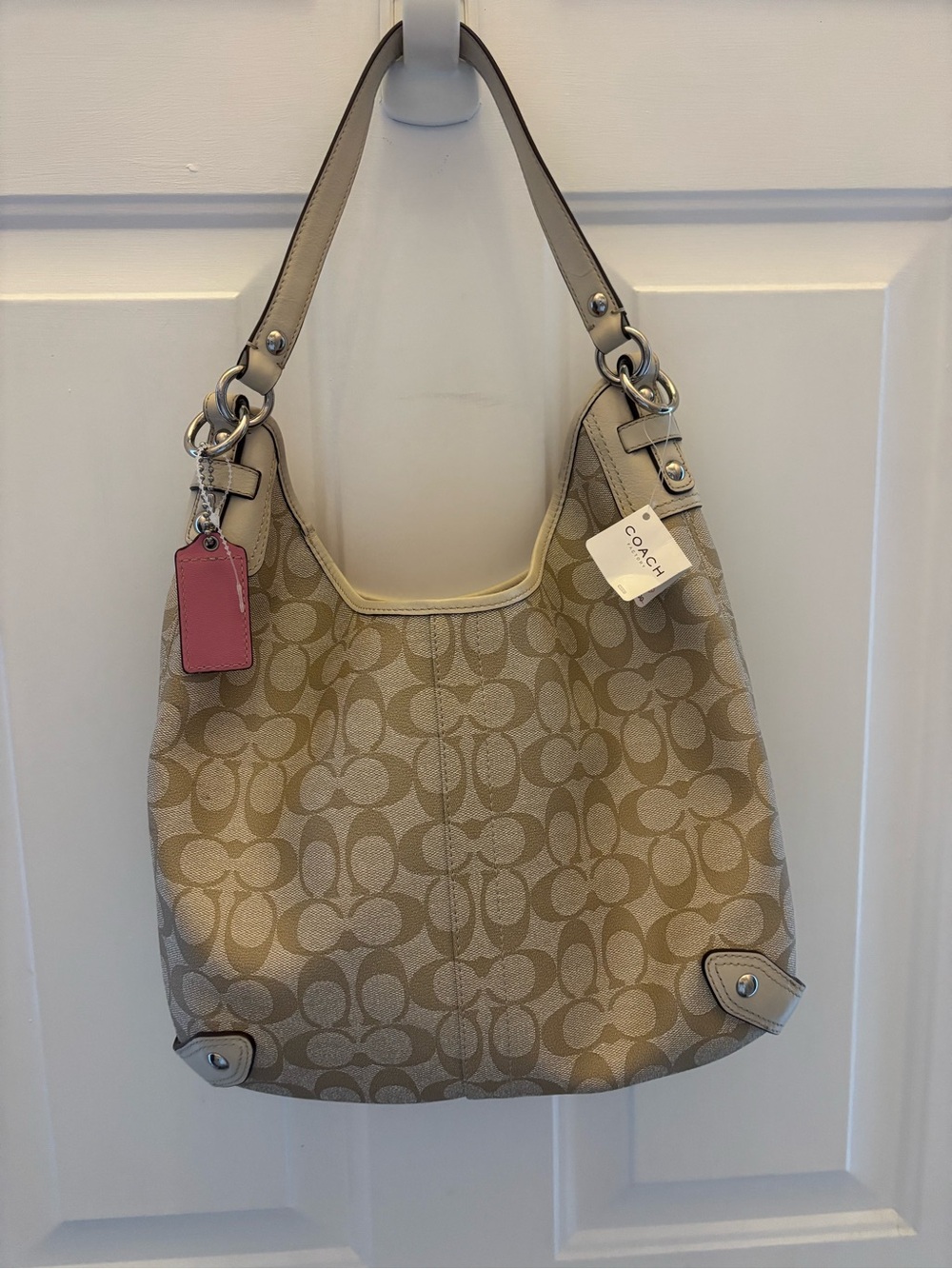 Coach Chalk Canvas Shoulder/Crossbody Bag with Pink Stripe - Picture 3 of 7